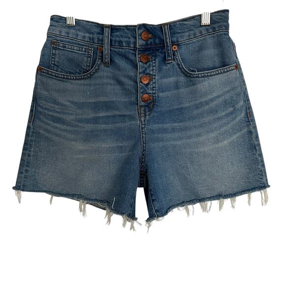Madewell High Rise Button Fly Denim Shorts Frayed Hem Blue Women’s Sz 26 H6543 - Picture 1 of 8